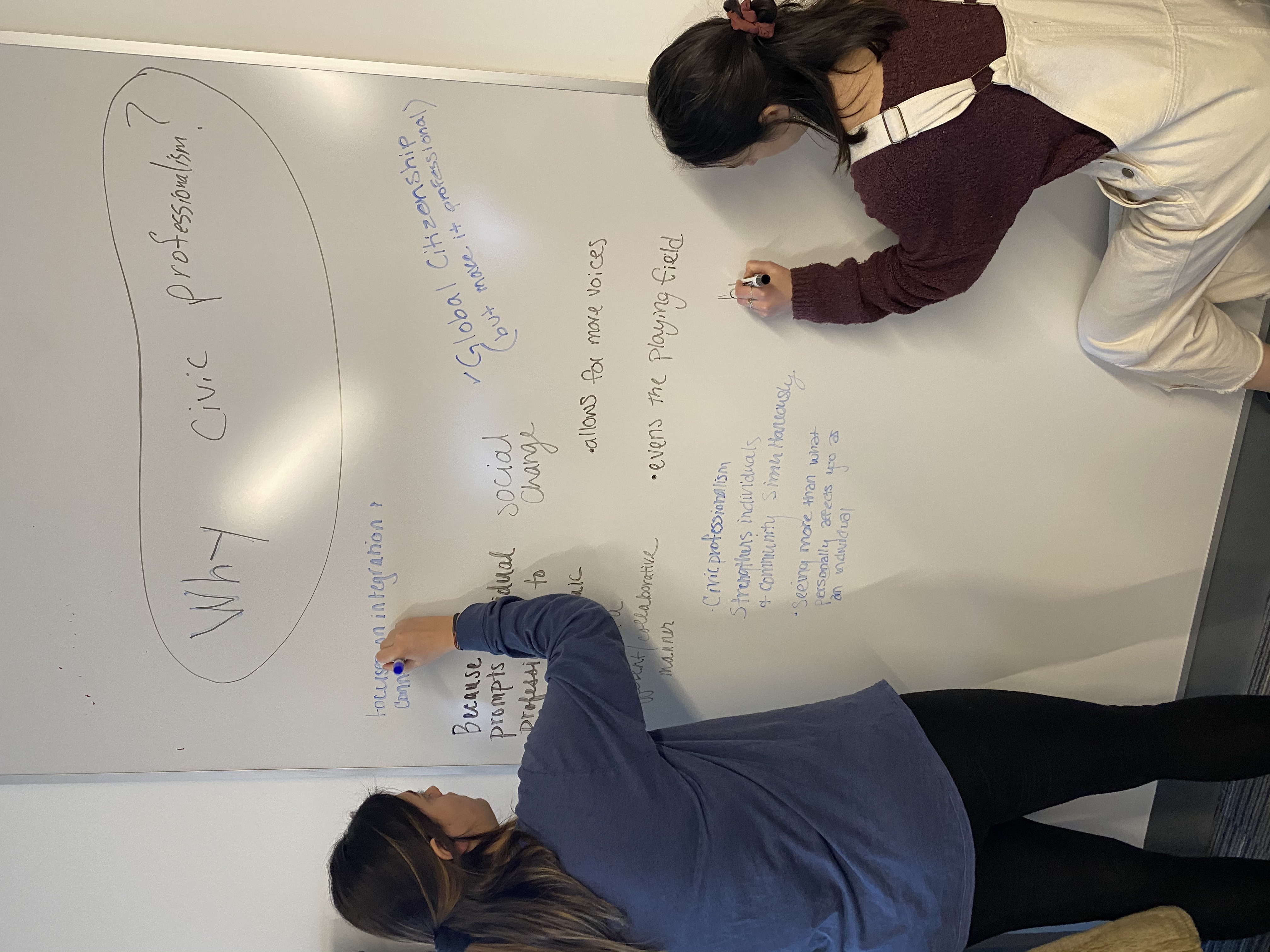 students writing on white board