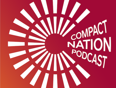 c-shaped logo with the words compact nation podcast